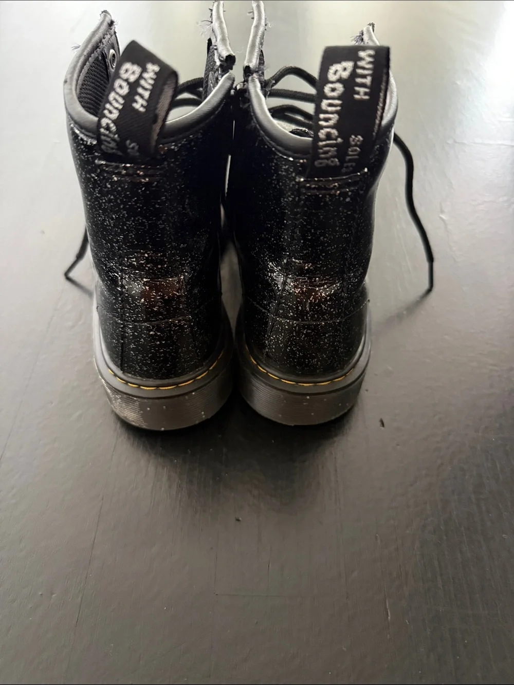 Dr. Martens Black Glitter Zip Combat Boots